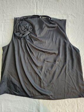 Future Collective Sleeveless Black Satin Top With Flower Size 2X